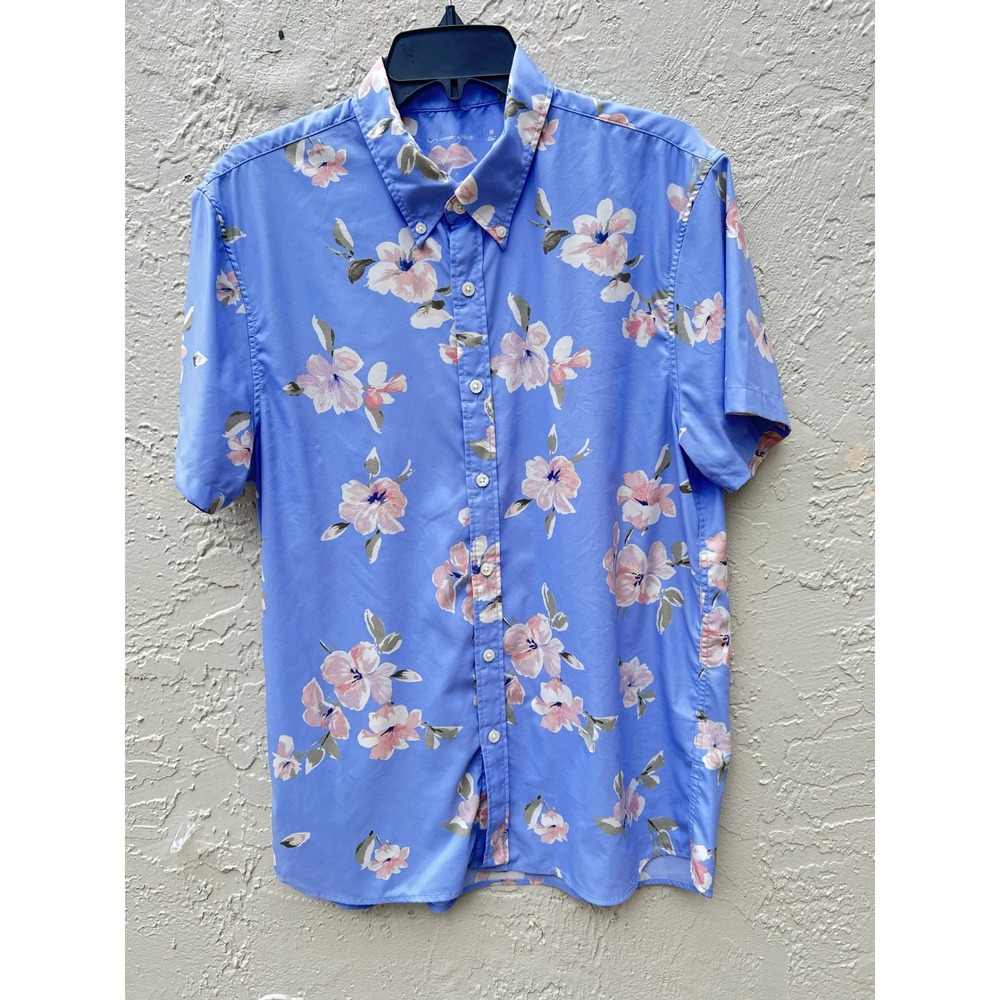 Abercrombie & Fitch Mens Medium Blue Floral Short Sleeve Button Down Shirt